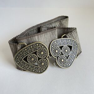 Chicos Belt Womens Medium Large Bronze Heart Buckle Stretch Woven Boho Western